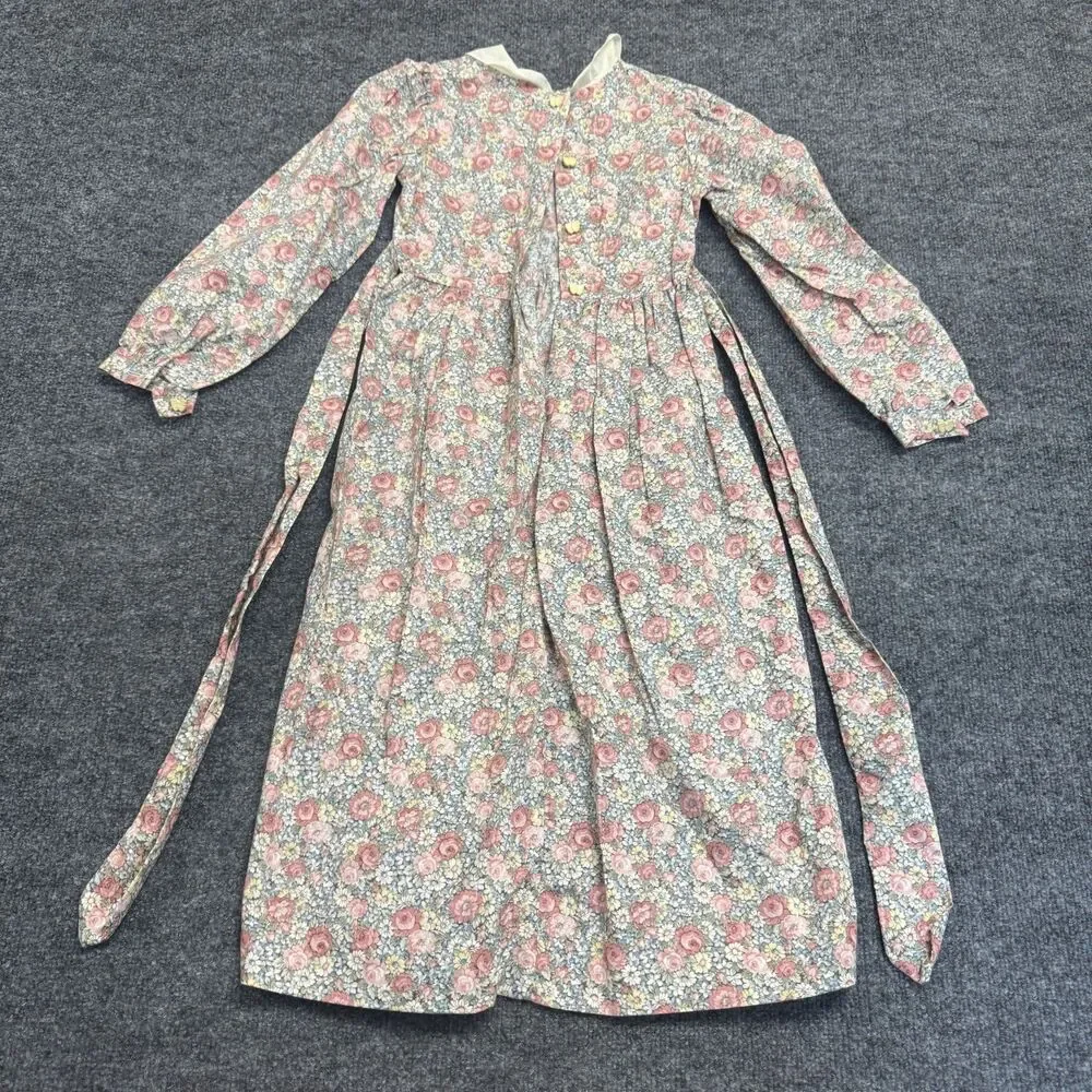 Vintage Colonial Prairie Peasant 70s 80s Girls Dress Floral Long Sleeve Sz 1 USA